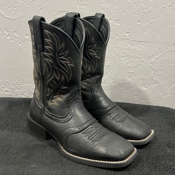 🔥🔥 ARIAT Sport Wide Square Toe Western Cowboy Boot Men Size 9D Black - EXCELLE - Picture 1 of 14